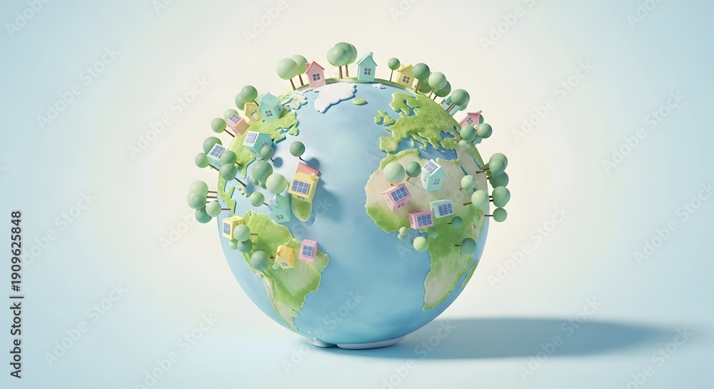 Fototapeta premium Earth day concept green globe with trees and flowers for sustainability