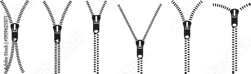 Collection of zippers in various open and closed states