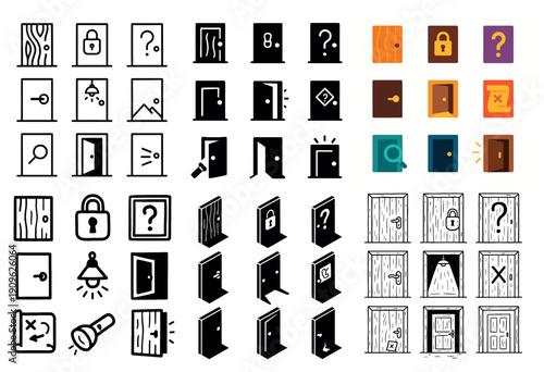 Mysterious door icons collection