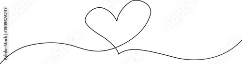 A delicate and elegant heart shape drawn with a single flowing line. Vector