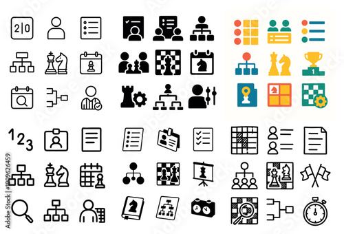 Chess strategy icons collection