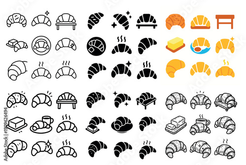 Delicious croissant icons collection