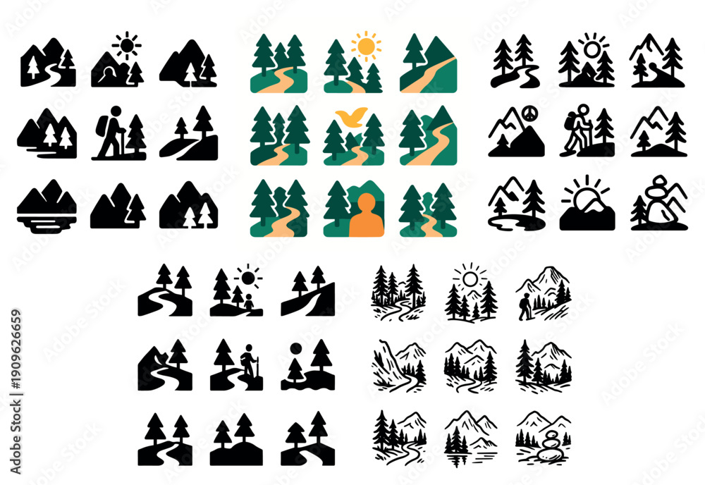 Obraz premium Hiking and nature icon set