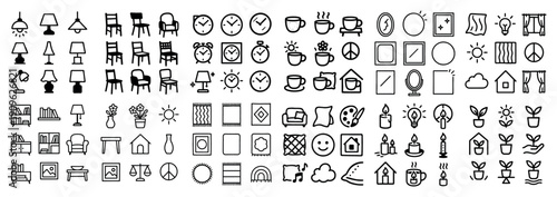 Home decor and furniture icons set