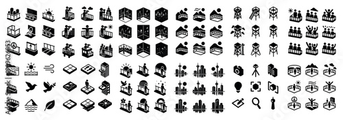 Urban landscapes and city life icon set