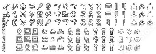 Hair and beauty tools line art collection