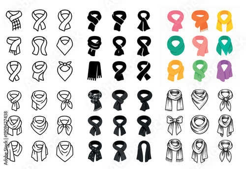 Colorful and monochrome scarf vector set