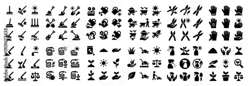 Gardening tool silhouettes collection