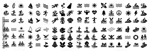 Water sports and beach icons collection