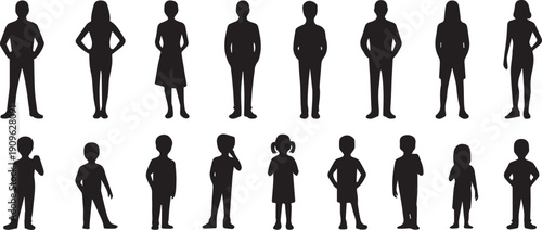 Set Of Silhouette People Various Poses And Styles