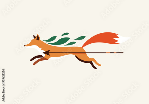 Running fox with arrow through body, symbolizing speed, agility, and focused movement