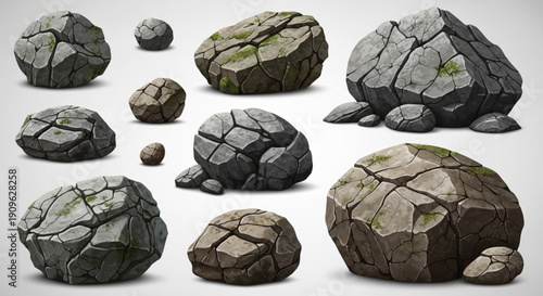 Mountain Rocks and Boulders Set with Realistic Texture 3D Vector Illustration
