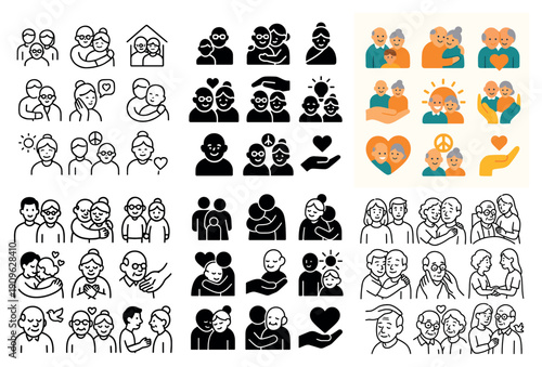 Family icon set: generations & emotions
