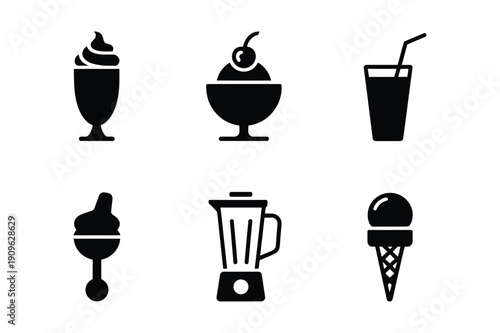 Dessert and drink icons: ice cream, milkshake, smoothie, blender