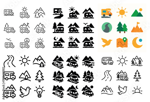 Camping adventure icons collection