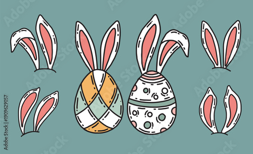 Cute Hand-Drawn Easter Bunny Eggs and Ears Collection
