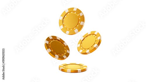 Konstfotografi Golden gaming chips isolated on transparent background