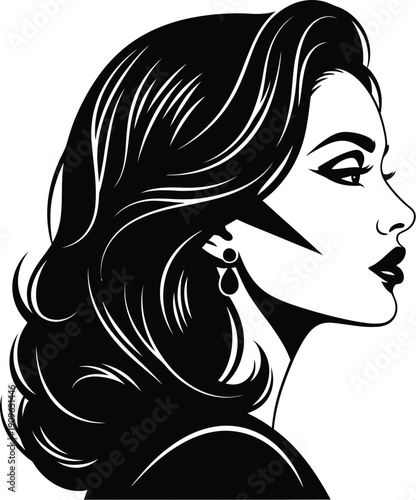 Fashion woman profile with earring and retro hairstyle vector art