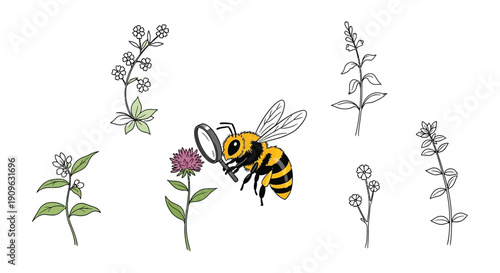 A collection of cartoon bees in various flying poses against a white background