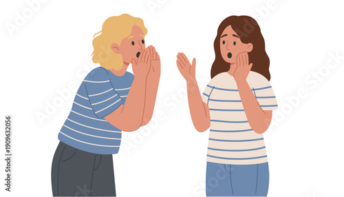 Women Whispering Secret and Gossip – Female Communication, Rumor Concept Vector Illustration