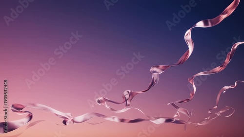 glowing silk ribbons flowing towards the horizon in a twilight sky