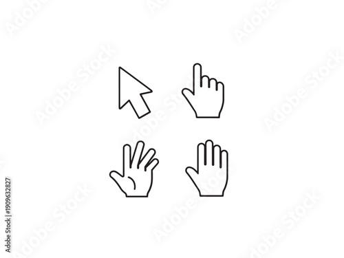 Hand cursor vector icon showing a finger pressing a stop button symbol for web click communication and technology concept