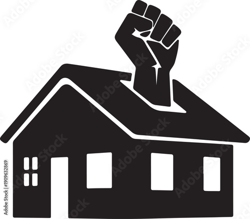 a house with raised fist icon silhouette vector illustration