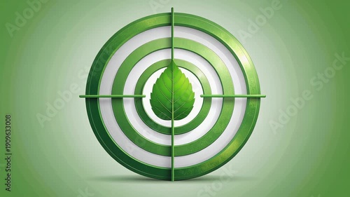 Green leaf in crosshair symbolizing environmental focus and sustainability concept