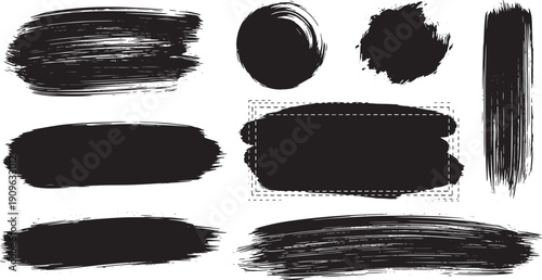 Set of vector brush stroke silhouettes bundle of design elements black ink strokes illustration design