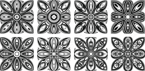 Floral mandala vector set, black white clipart of decorative circular geometric patterns, ornamental symmetry illustration artwork design bundle