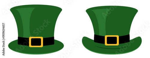 Leprechaun Hats Set with Classic and Dynamic Stylized Green Top Hats - Isolated St. Patrick’s Day Graphics