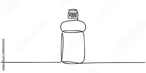 mouthwash bottle continuous one line drawing, Mouthwash in one continuous line. One line drawing, minimalism. Vector illustration, outline simple style on white background. mouthwash pro vector