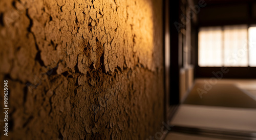 High-resolution shot of a damaged concrete facade with visible structural cracks and neutral earth tones.