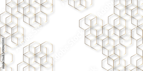 Abstract hexagon white background with shadow .golden background Futuristic blue neon honeycombs. Modern technology design. Vector illustration.	