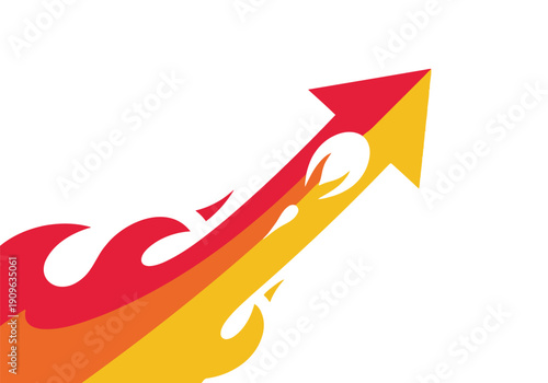 Fiery arrow rushing upwards with dynamic flame trails for success and rapid growth concept