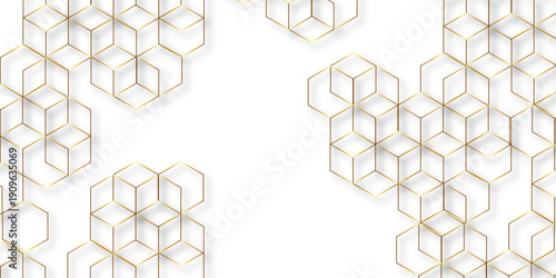 Abstract hexagon white background with shadow .golden background Futuristic blue neon honeycombs. Modern technology design. Vector illustration.	
