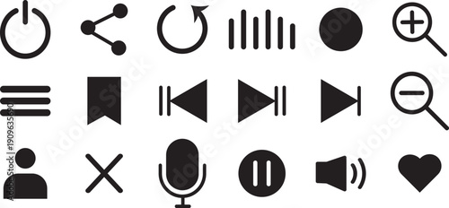 Video and audio icon collection. Isolated vector illustration on white background. Professional multimedia service logo.