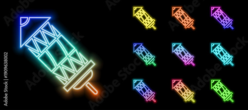 Neon Party Popper and Firecracker Icons Pack – Glowing Festive Explosion Collection