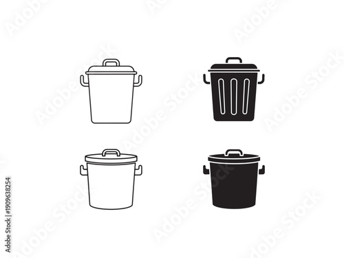 Isolated 3d illustration of a black plastic trash can icon featuring a white recycle symbol on an empty garbage bin container with a lid