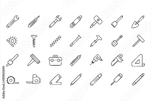 Construction and repair line icon collection for handyman work