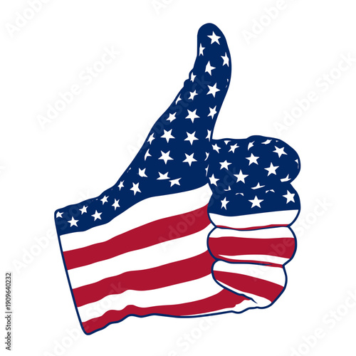American Flag Thumbs Up Hand Gesture - Patriotic Symbol of Approval and Success Illustration