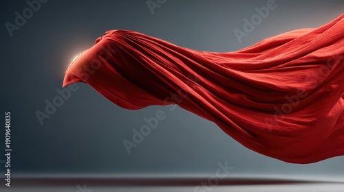 Flowing Red Fabric in Motion Against Gray Background