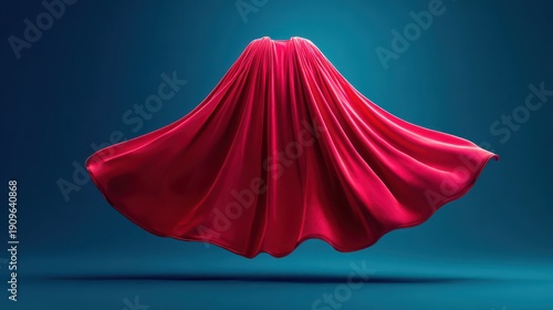 Floating Red Fabric Backdrop Against Blue Gradient Background