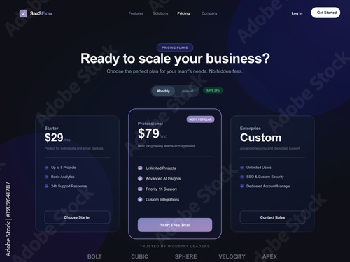Modern SaaS Pricing Page UI Design with Subscription Plan Tiers