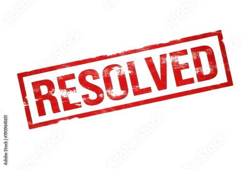 A red stamp with the word resolved on it isolated on transparent background