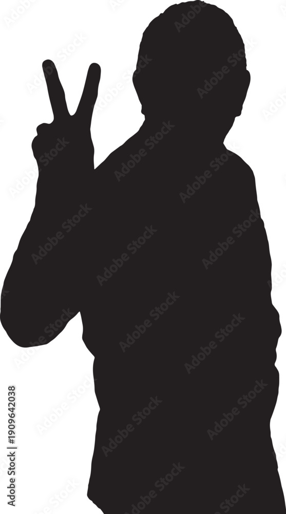 Fototapeta premium vector,silhouette of a man show the victory sign on a white background