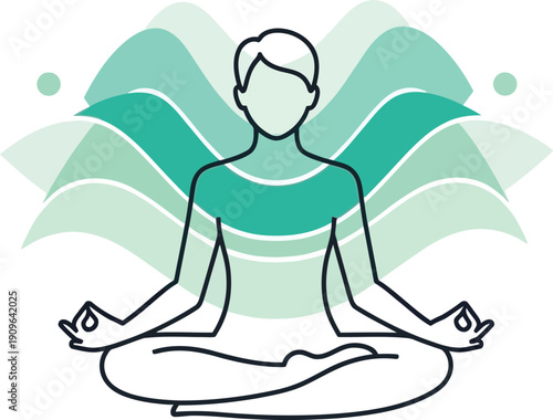 Person meditating in lotus position with deep breathing isolated on transparent background