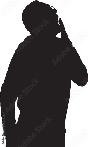vector,silhouette of a  mature man yawning