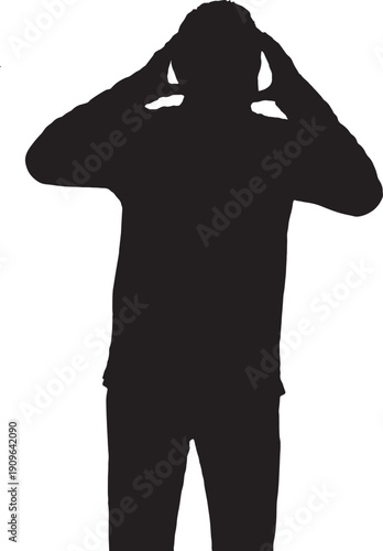 vector,silhouette of a  man with expression of forgetfulness or surprise