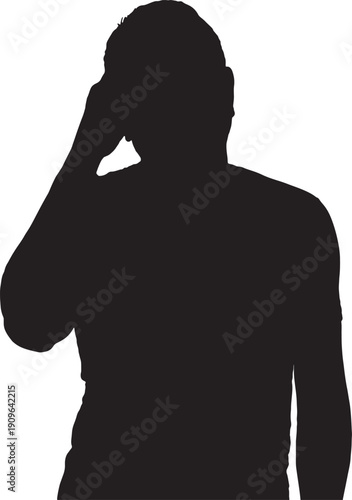 vector,silhouette of front view of a mature man headache